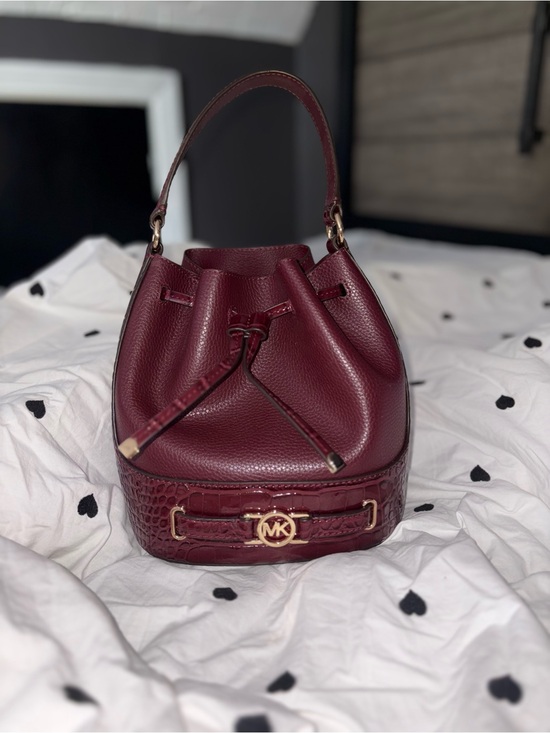 Michael Kors Handbags - NEW Michael Kors Wine Croc-Accent Pebbled Leather Drawstring Bucket Bag